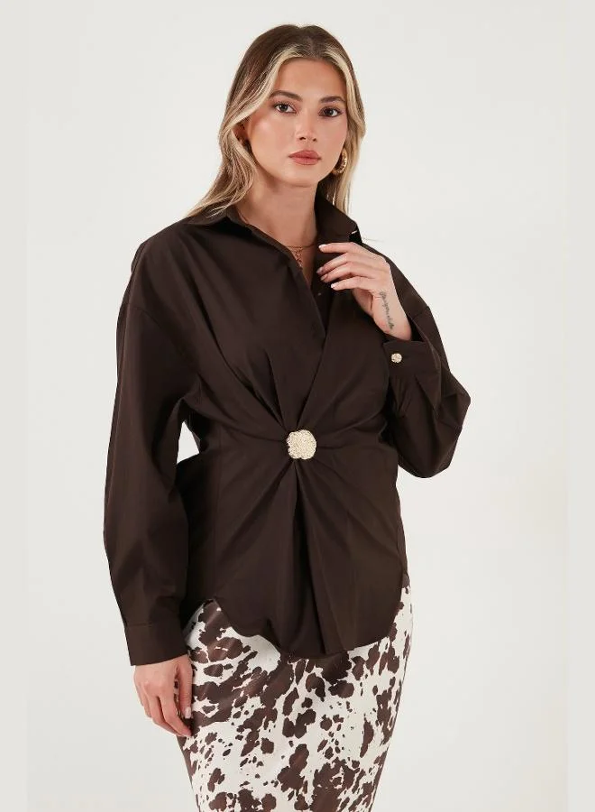 Lela Lela Cotton Regular Fit Brooch Detailed Long Sleeve Shirt Women's SHIRT 6834990