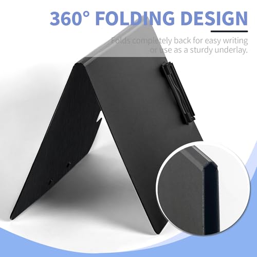 WORPSON Clipboard Folder, with Dual Metal Clips, Embossed-Texture, Folding 360° Rotating, Nursing Clipboard for Letter and A4, Pen Holder (Black, 1) - Image 3