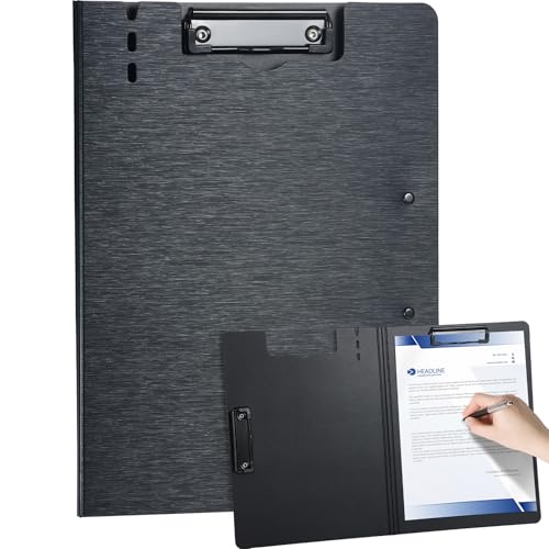 WORPSON Clipboard Folder, with Dual Metal Clips, Embossed-Texture, Folding 360° Rotating, Nursing Clipboard for Letter and A4, Pen Holder (Black, 1) - Image 1