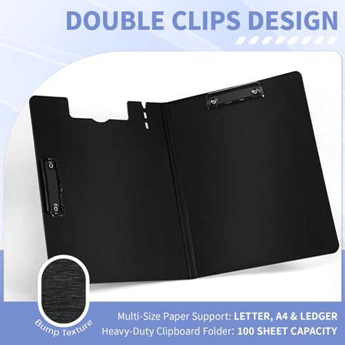 WORPSON Clipboard Folder, with Dual Metal Clips, Embossed-Texture, Folding 360° Rotating, Nursing Clipboard for Letter and A4, Pen Holder (Black, 1) - Image 2