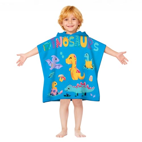growell Hooded Kids Beach Towels - Toddler Bath Towel Girls Boys Swim Cover-ups for Ages 1 to 6 Kids Pool Towels Quick Dry Lightweight Soft Microfiber Poncho Towel 24x23 (Dinosaur Sky Blue) - Image 1