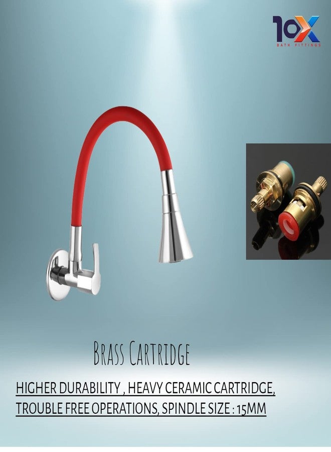 10X Brass Sink Tap for Kitchen BL-90887 - Flexible Neck Dual Flow Red Color 2 Function Shower/Foam Flow Wall Mount - Image 3