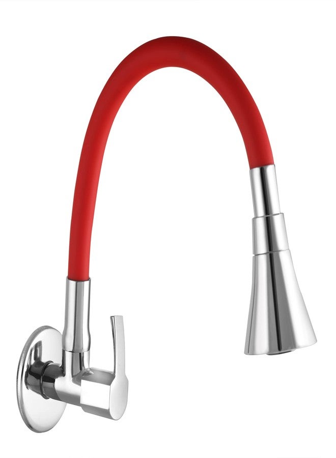 10X Brass Sink Tap for Kitchen BL-90887 - Flexible Neck Dual Flow Red Color 2 Function Shower/Foam Flow Wall Mount - Image 1