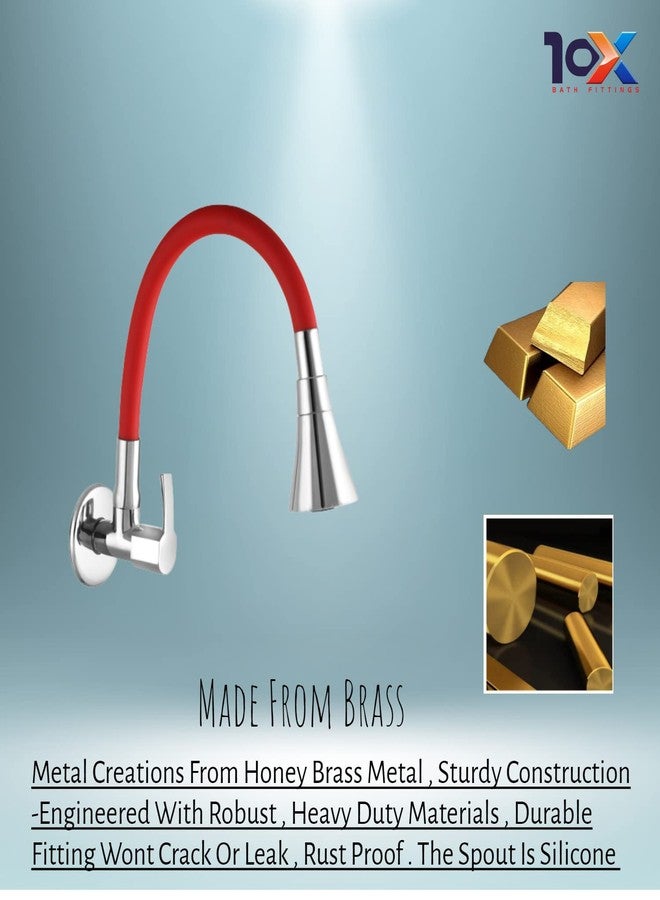10X Brass Sink Tap for Kitchen BL-90887 - Flexible Neck Dual Flow Red Color 2 Function Shower/Foam Flow Wall Mount - Image 4