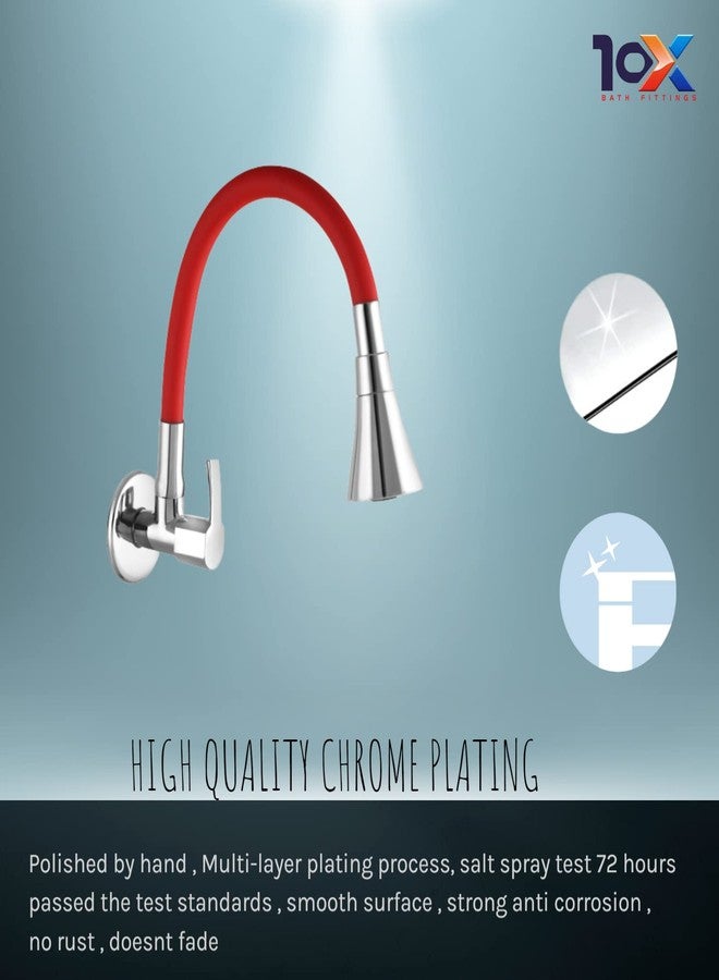 10X Brass Sink Tap for Kitchen BL-90887 - Flexible Neck Dual Flow Red Color 2 Function Shower/Foam Flow Wall Mount - Image 5