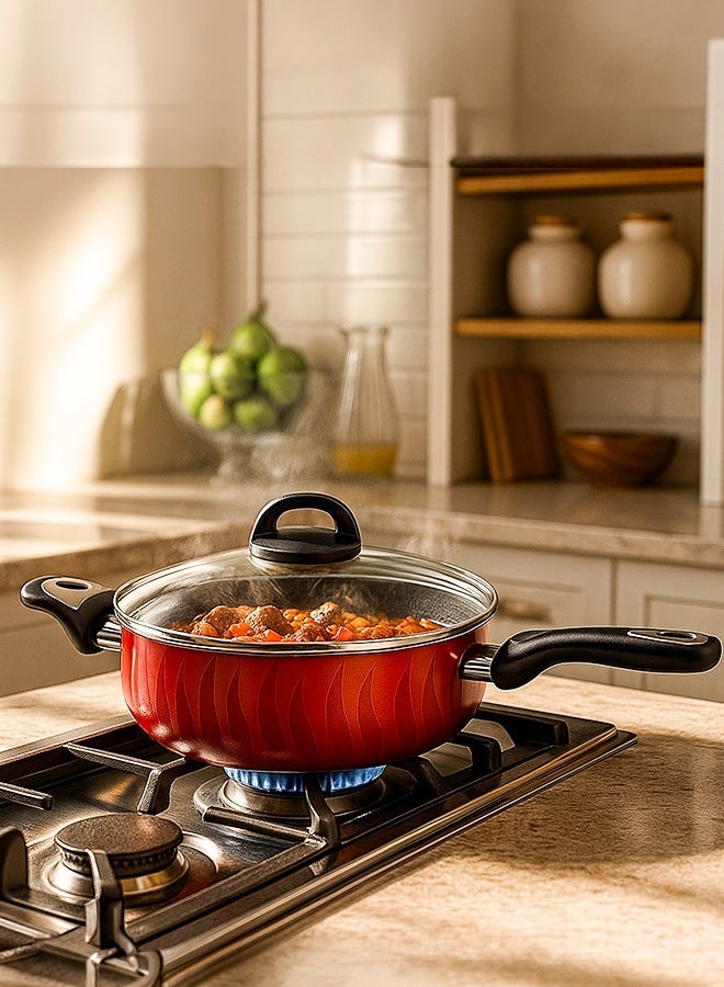 Kawashi 26 cm Deep Non-Stick Pan with Glass Lid | Even-Heat Aluminum | Multi-Purpose Deep Cook Pan | Heat-Resistant Handle - Image 3