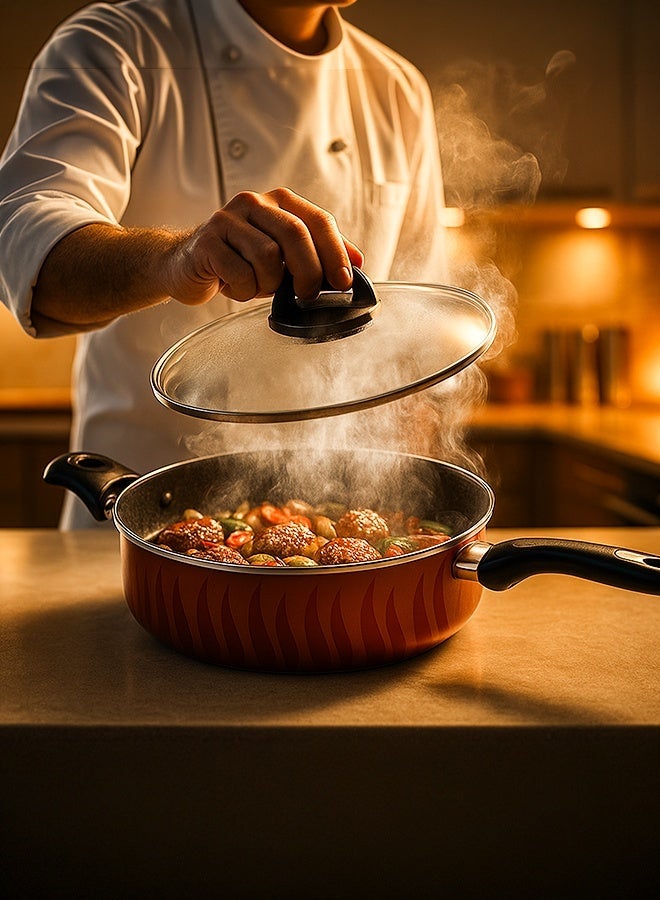 Kawashi 26 cm Deep Non-Stick Pan with Glass Lid | Even-Heat Aluminum | Multi-Purpose Deep Cook Pan | Heat-Resistant Handle - Image 5