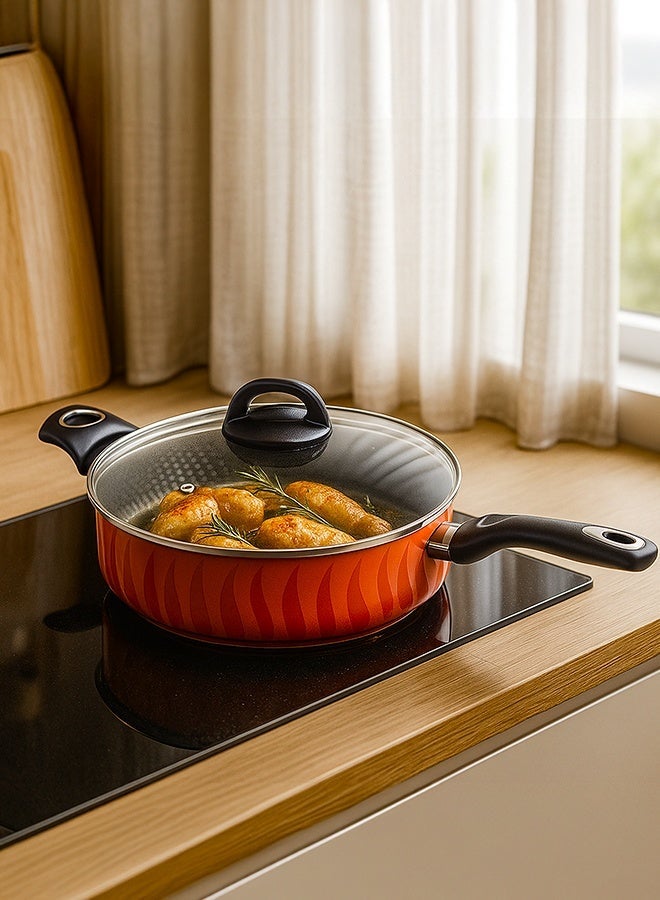 Kawashi 26 cm Deep Non-Stick Pan with Glass Lid | Even-Heat Aluminum | Multi-Purpose Deep Cook Pan | Heat-Resistant Handle - Image 4