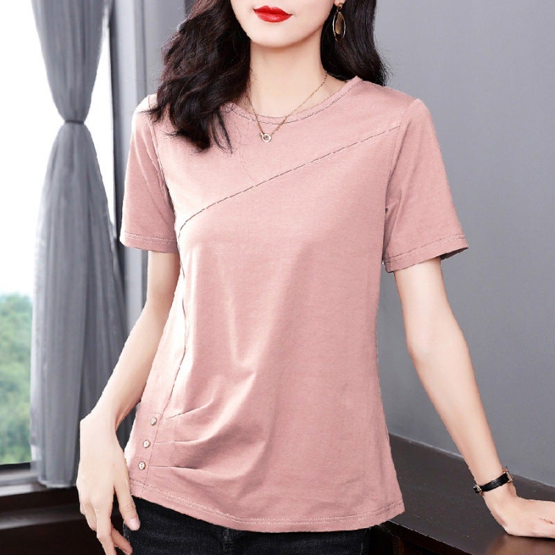 2024 Solid Short Sleeve Tee for Women ☎Lotus root pink 