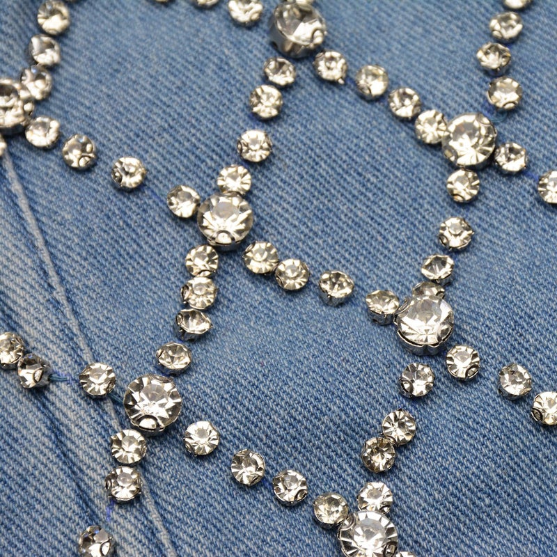 ELLACCI Women's Denim Rhinestone Corset Top Sexy Club Party Jean Bodysuit Medium - Image 4