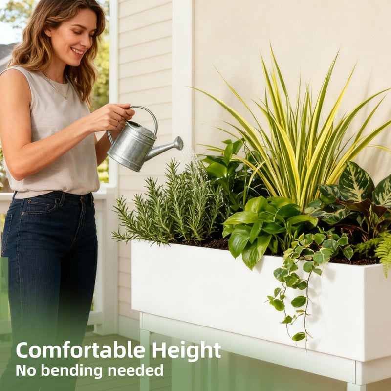 WORTH Raised Metal Planter Box with Legs, 28" Elevated Garden Bed for Indoor & Outdoor Use â€“ Glossy White Galvanized Steel Planter with Inner Shelf, Drainage Holes, Plug for Vegetables, Flowers, Herbs - Image 2
