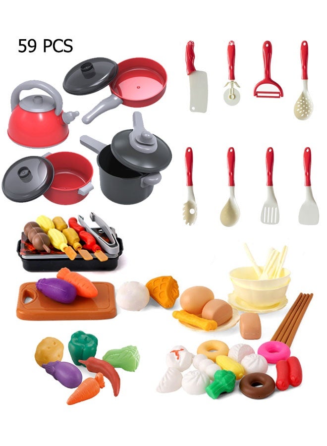 Children'S Kitchen Toy Set 59 Pieces Portable Pretend Play Simulation Induction Cooker Cooking Tableware Fruit Toys Kitchen Utensils With Sound Effects Various Styles Of Play - Image 1