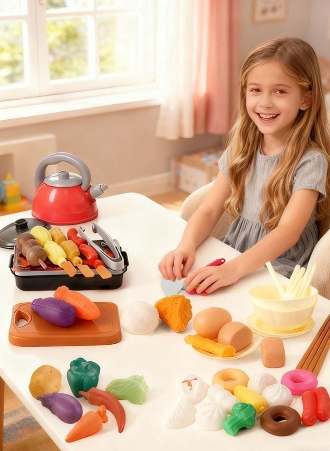 Children'S Kitchen Toy Set 59 Pieces Portable Pretend Play Simulation Induction Cooker Cooking Tableware Fruit Toys Kitchen Utensils With Sound Effects Various Styles Of Play - Image 4