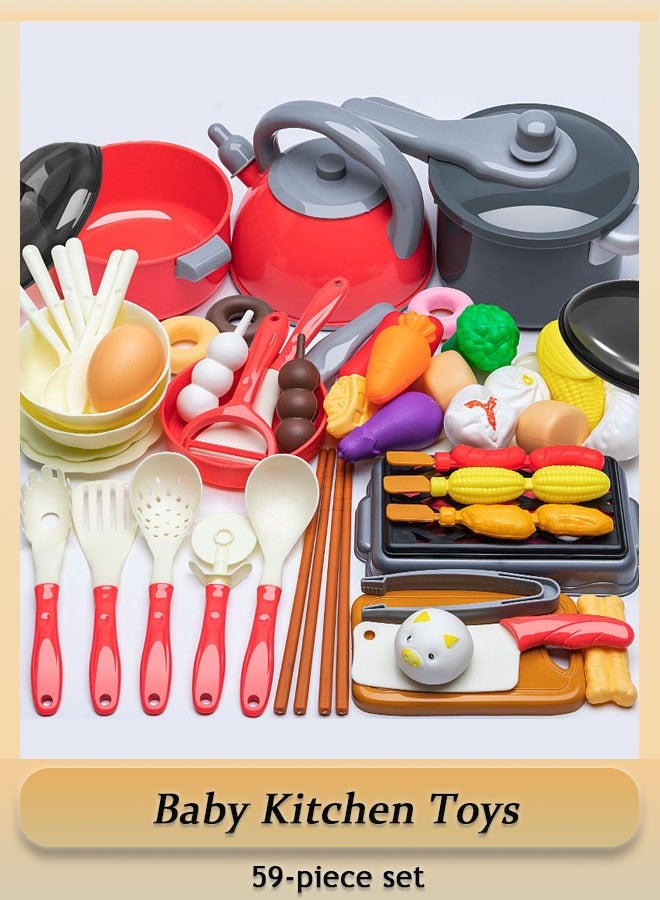 Children'S Kitchen Toy Set 59 Pieces Portable Pretend Play Simulation Induction Cooker Cooking Tableware Fruit Toys Kitchen Utensils With Sound Effects Various Styles Of Play  - Image 1