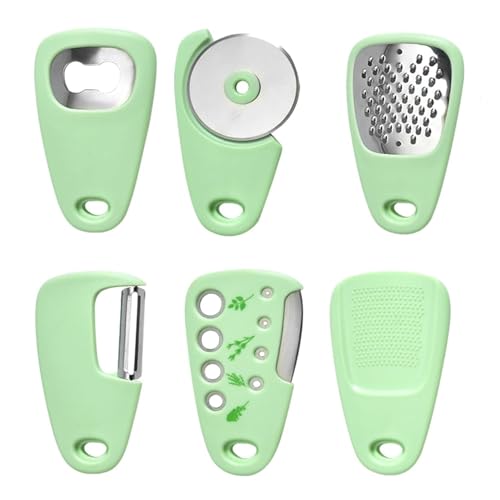 PERMAFROST Kitchen Gadgets 6 Pcs Camping kichen Accessories for Outdoor Mess Kit Gifting and Traveling Cheese Grater,Bottle Opener,Peeler,Pizza Cutter,Garlic Grinder Camping Accessories (Set of 1)​ - Image 1