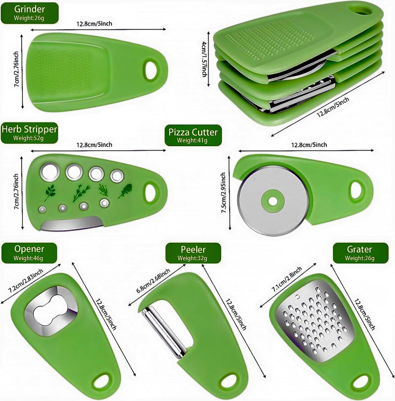 PERMAFROST Kitchen Gadgets 6 Pcs Camping kichen Accessories for Outdoor Mess Kit Gifting and Traveling Cheese Grater,Bottle Opener,Peeler,Pizza Cutter,Garlic Grinder Camping Accessories (Set of 1)​ - Image 3
