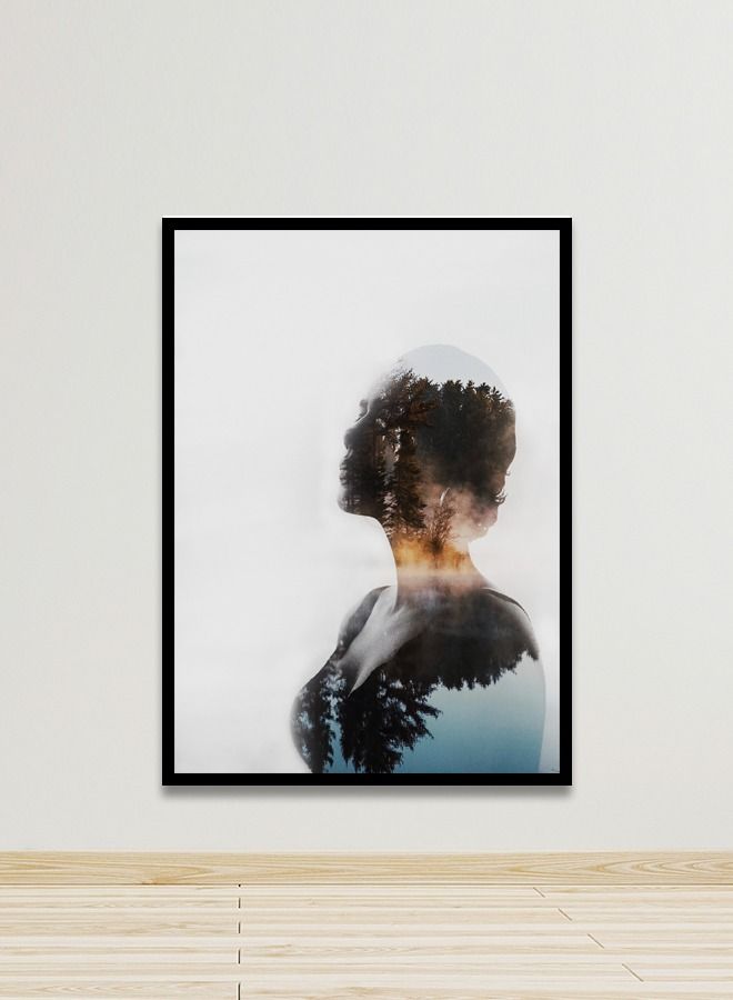 ماركتنا لوحة جدارية قماشية فنية لتزيين الحائط بتصميم مرأة مع برواز أسود مجوف مقاس 120x80سم قطعة واحدة - Image 1