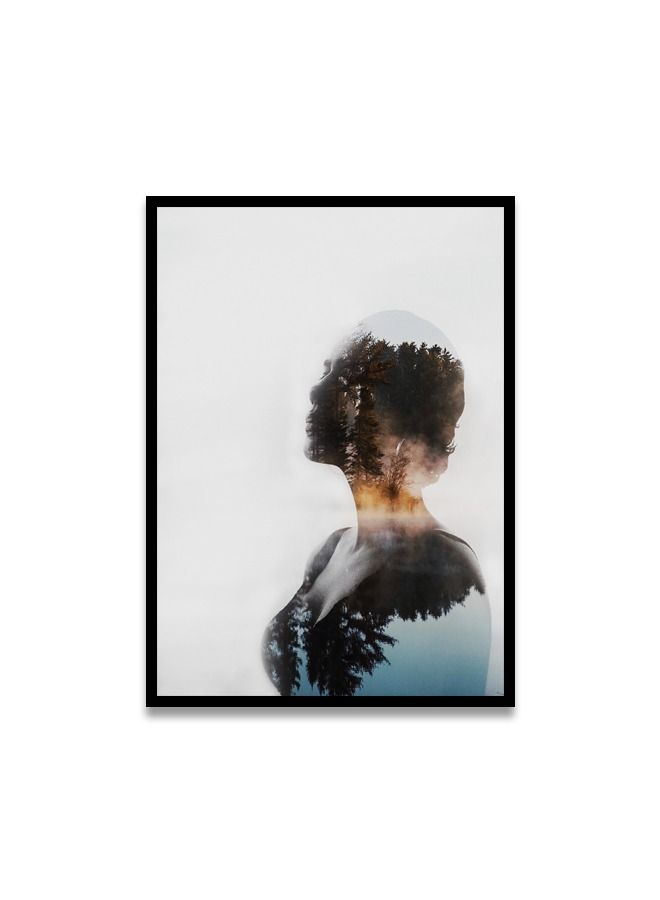 ماركتنا لوحة جدارية قماشية فنية لتزيين الحائط بتصميم مرأة مع برواز أسود مجوف مقاس 120x80سم قطعة واحدة - Image 2