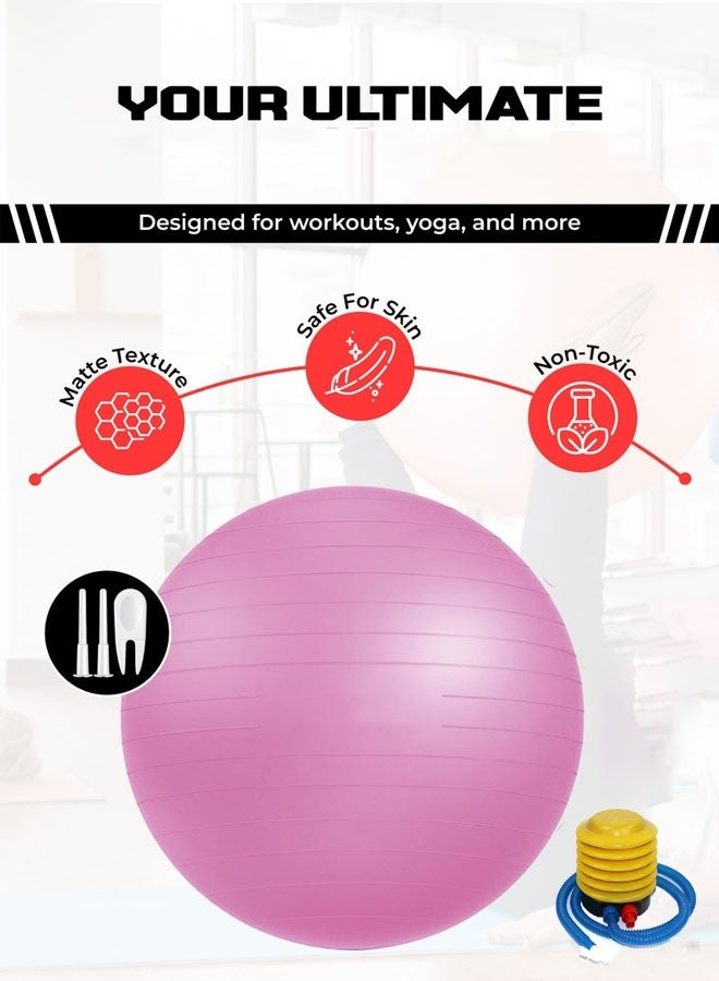 Bukela Yoga Ball with Air Pump - Anti-Burst, Slip-Resistant Exercise Ball for Gym Pilates, Balance Training, Stability, and Pregnancy - Supports 500KG, Fitness Gym Equipment (Pink) 65CM - Image 2
