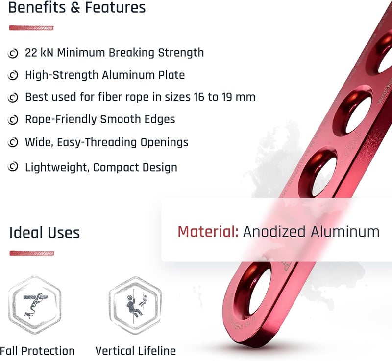 ProClimb 22 kN Rope Termination Plate – Aluminum Rigging Plate for 5/8"–3/4" Kernmantle Rope – Anchor Plate for Vertical Lifeline and Fall Protection - Image 2