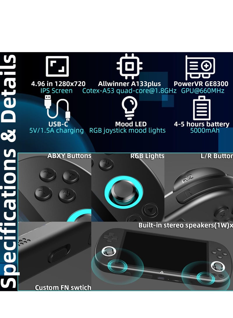 5 inch Handheld Game Console Open source handheld game console 720*1280 IPS high definition smart handheld Game Consoles Preinstalled Emulator System Black Memory Card not Included - Image 4