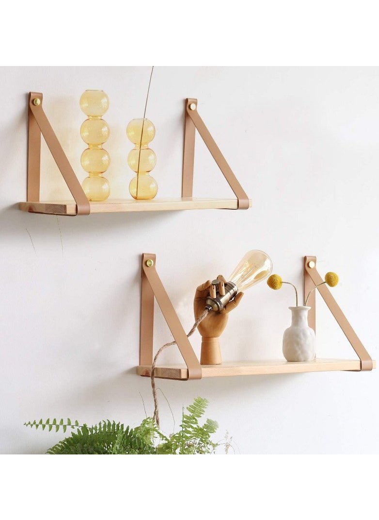 Home Gallery - PU Biege Leather Strap Wall Floating Shelf  Biege - Image 1
