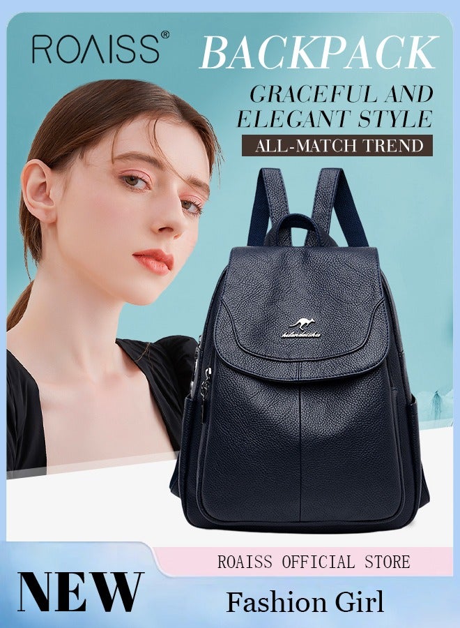 roaiss Casual Backpack Women's New All-Match Large-Capacity Soft Leather Schoolbag Outdoor Travel Backpack Ladies Bag Lightweight Waterproof Scientific Storage Backpack for Women  - Image 1