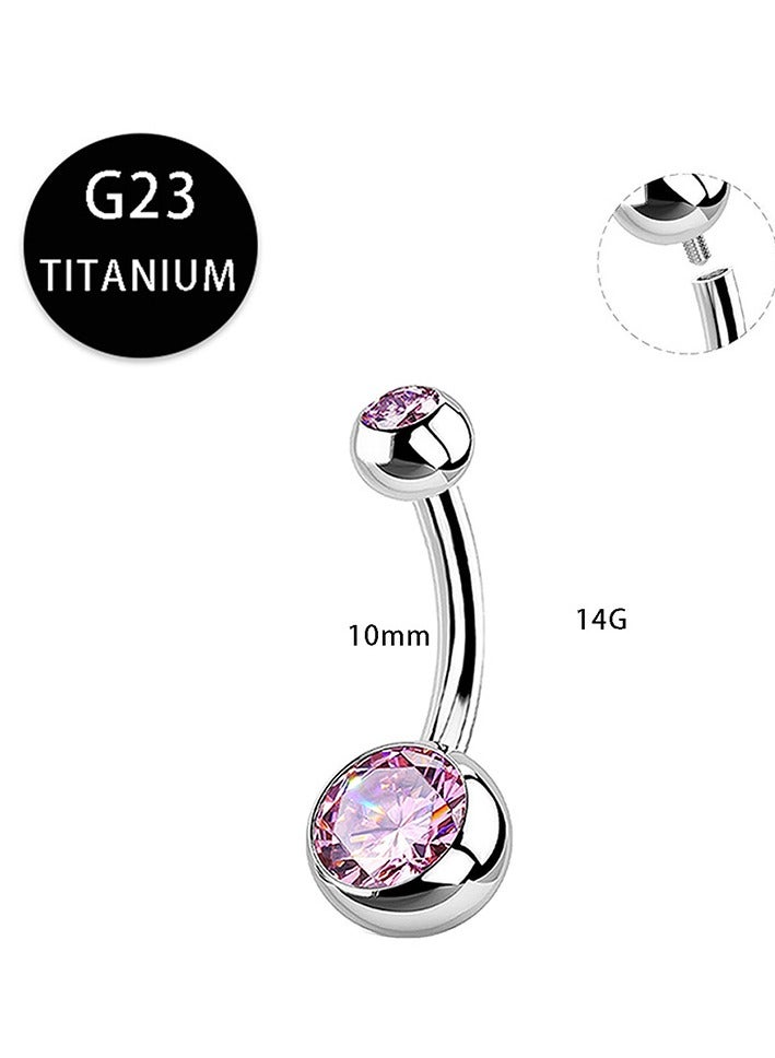 Innoshine Titanium Belly Button Rings PINK, Internally Threaded 14mm Long Belly Ring  - Image 1