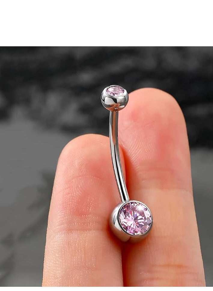 Innoshine Titanium Belly Button Rings PINK, Internally Threaded 14mm Long Belly Ring  - Image 2
