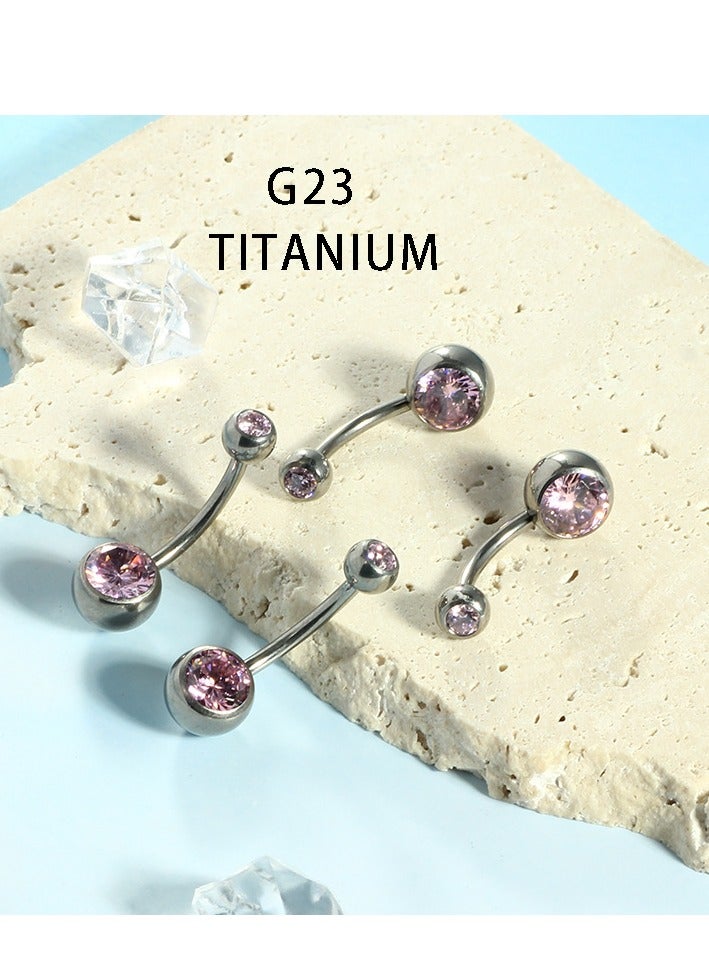 Innoshine Titanium Belly Button Rings PINK, Internally Threaded 14mm Long Belly Ring  - Image 3