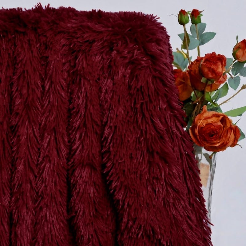 MYRU Plush Super Soft Blanket Bedding Sofa Cover Furry Fuzzy Fur Warm Throw Qulit Cozy Couch Blanket for Winter (51"x 63", Wine Burgundy Red) - Image 3