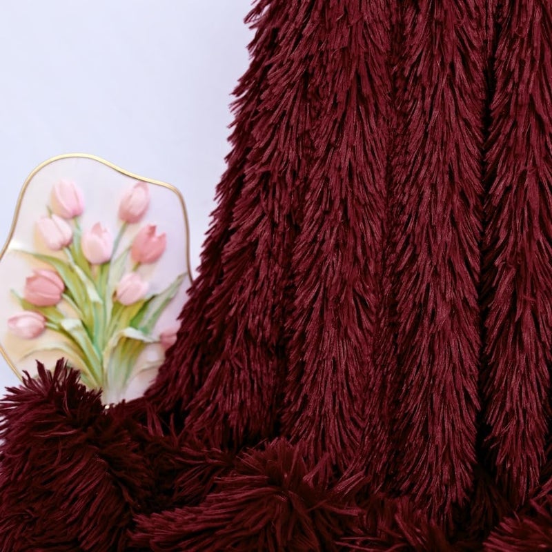 MYRU Plush Super Soft Blanket Bedding Sofa Cover Furry Fuzzy Fur Warm Throw Qulit Cozy Couch Blanket for Winter (51"x 63", Wine Burgundy Red) - Image 4