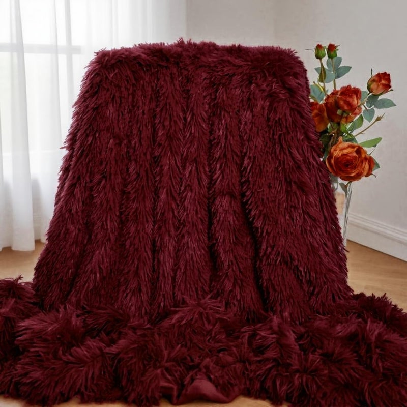 MYRU Plush Super Soft Blanket Bedding Sofa Cover Furry Fuzzy Fur Warm Throw Qulit Cozy Couch Blanket for Winter (51"x 63", Wine Burgundy Red) - Image 1