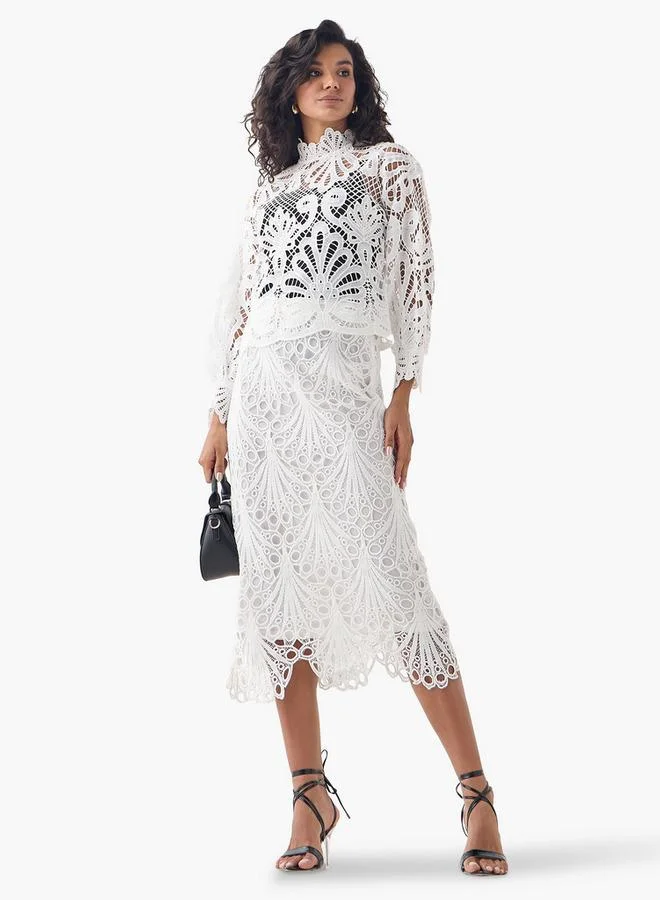 2Xtremz 2Xtremz Lace Textured Midi Skirt with Zip Closure