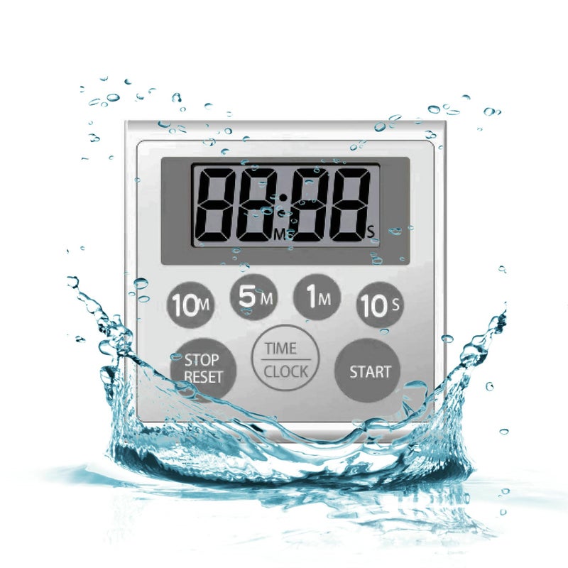 NUOSWEK Digital Timer Waterproof Shower Timer Shower Clock Bathroom Kitchen Timer with Strong Magnet and Large LCD Display Waterproof 7 Key