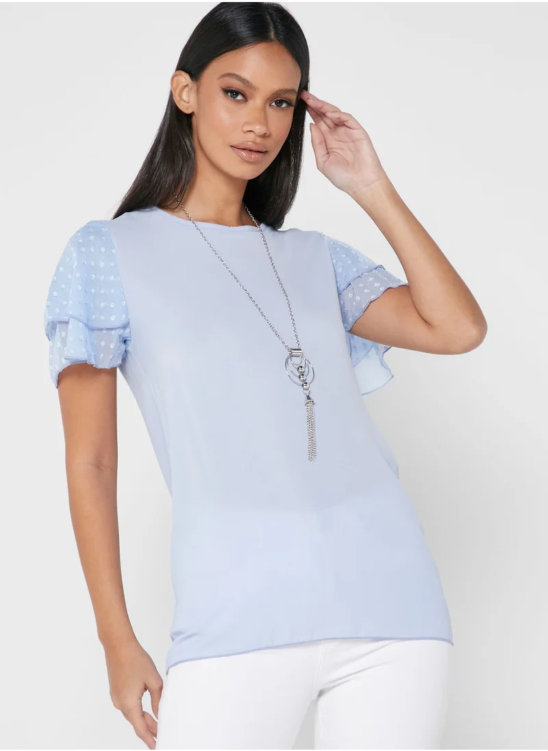 QUIZ Chiffon Sleeve Necklace Top
