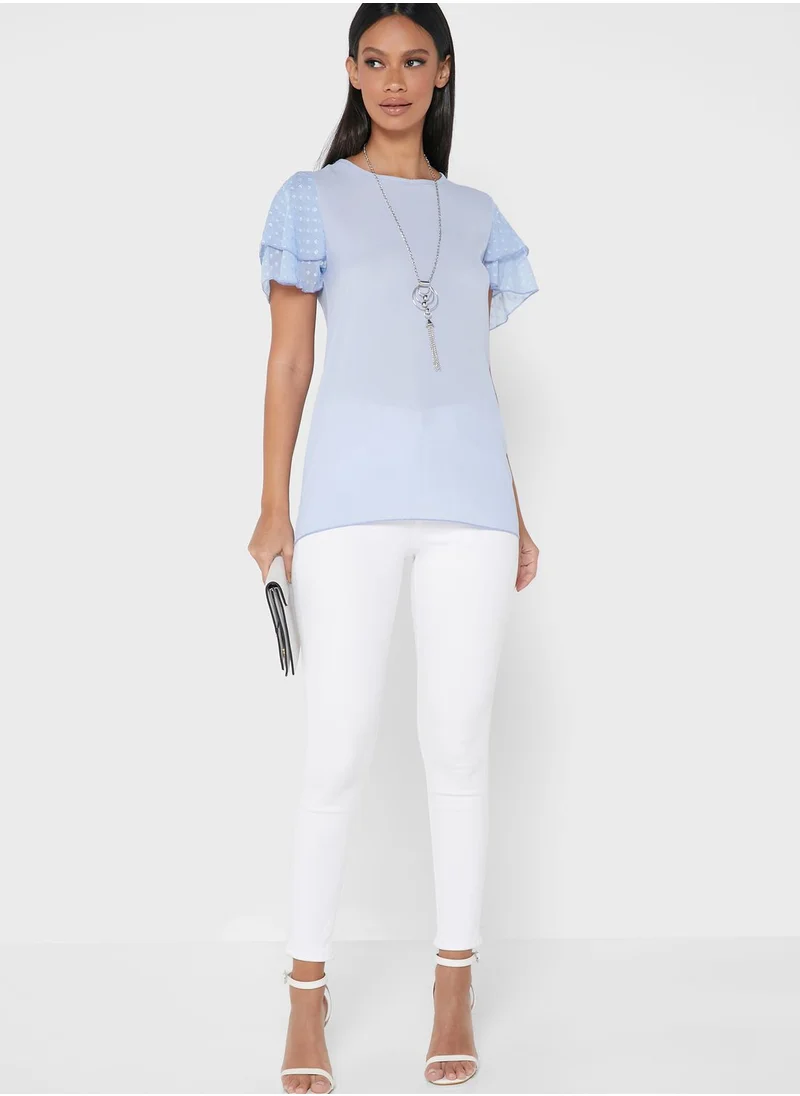 QUIZ Chiffon Sleeve Necklace Top