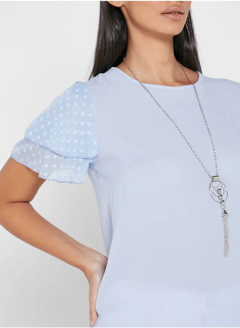 QUIZ Chiffon Sleeve Necklace Top