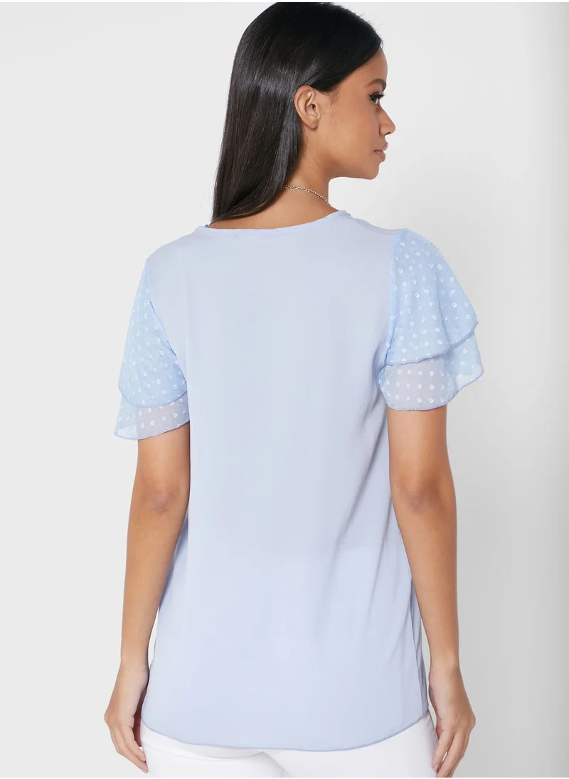 QUIZ Chiffon Sleeve Necklace Top