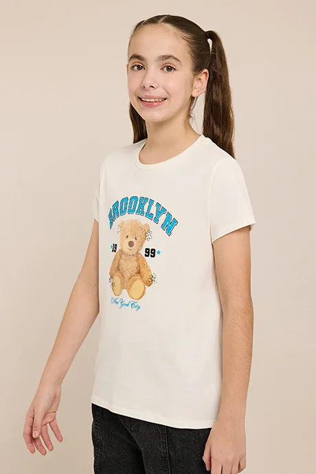 أر أند بي Printed T-Shirt with Crew Neck and Short Sleeves
