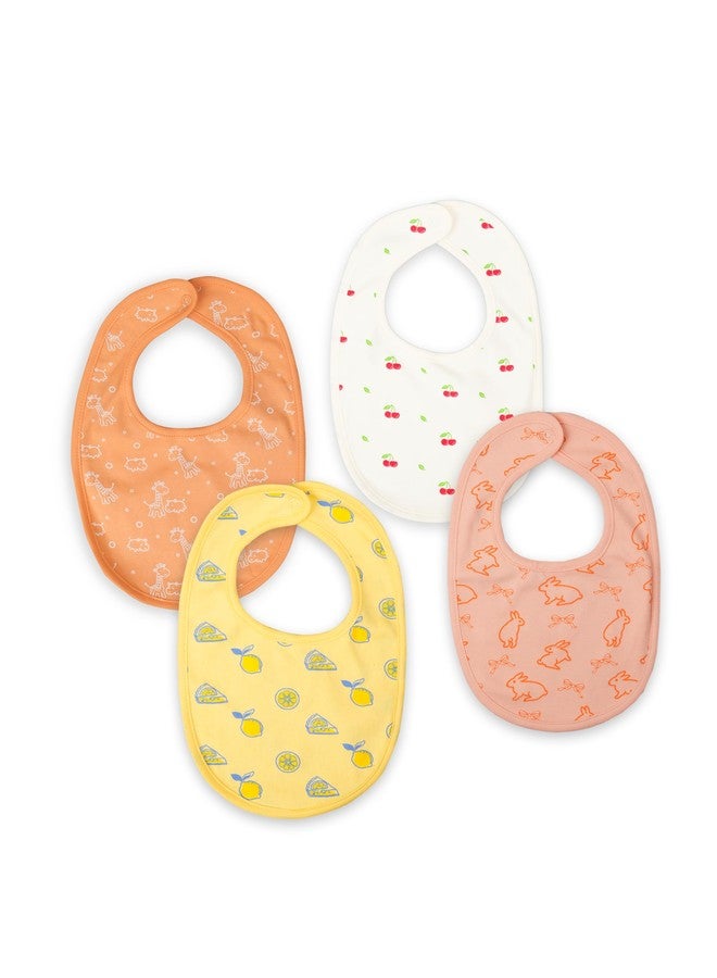 Kidbea Organic Cotton Baby Bib, Adjustable Snap Closure Soft Absorbent Feeding Bibs Apron for Newborns & Infants Child With Cute Prints | Reusable Baby Essential (Pack of 4) - Image 1