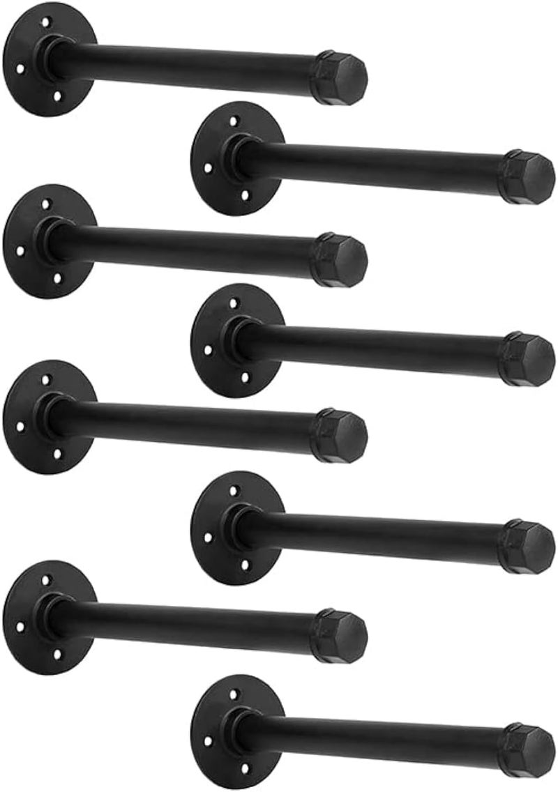 YCCO 12 Inch Industrial Pipe Shelf Brackets Set of 8 - Black Iron Rustic Wall Mounted DIY Shelving Brackets Hanging Custom Pipe Brackets for Floating Shelves - Image 1
