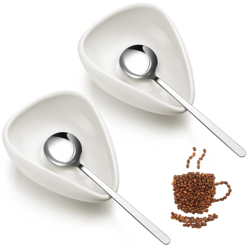 Chengu 4 Pieces Coffee Spoon Rest and Spoon Small Teaspoon Holder Ceramic Coffee Stirrers Rest for Bar Kitchen Accessories nice Present - Image 1