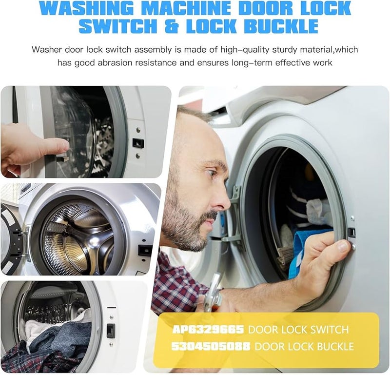 قفل باب الغسالة والمزلاج 2 قطعة متوافق مع Frigidaire Electrolux EFLS527UIW0 EFLS627UIW0 - Image 4