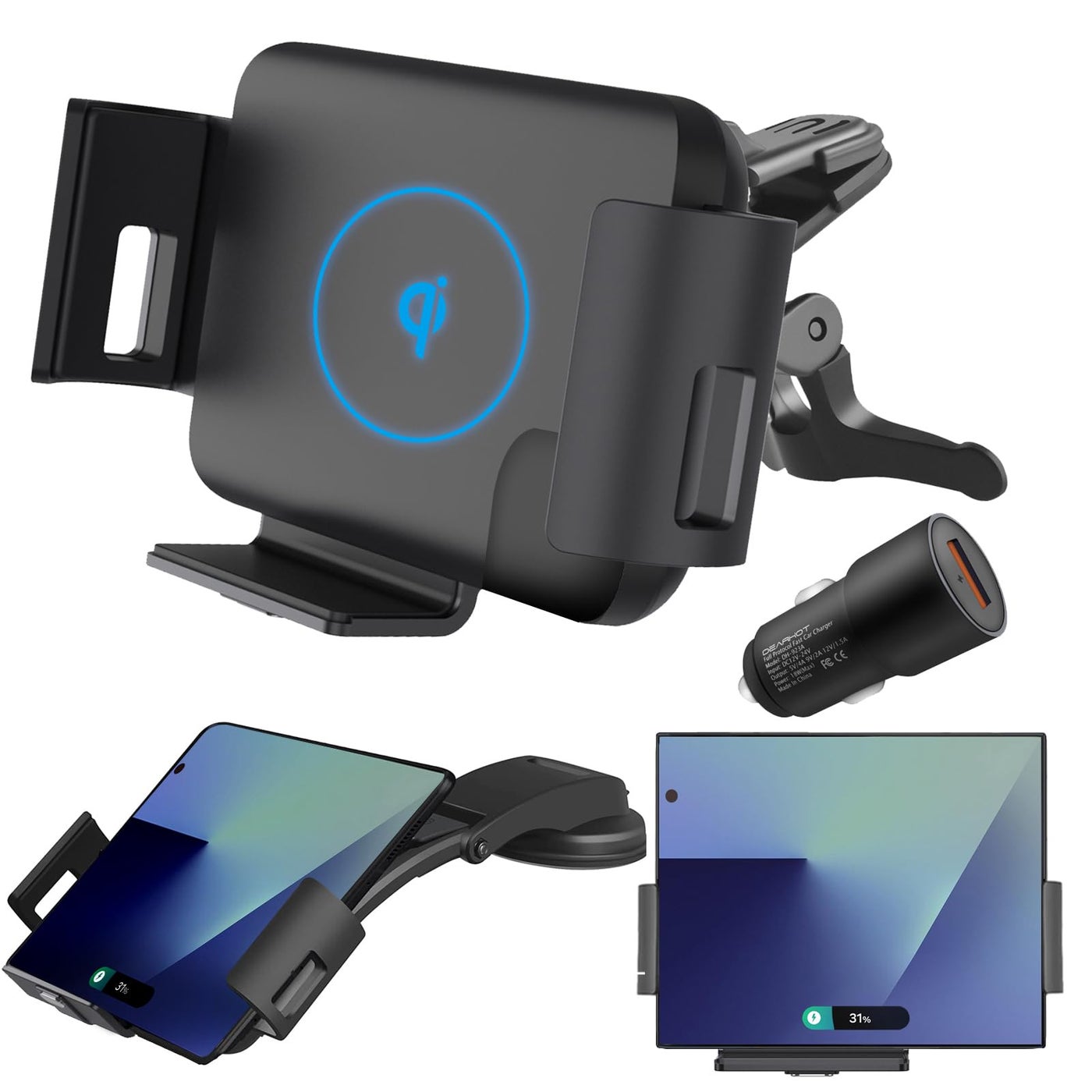 Wireless Car Charger Mount Holder for Samsung Galaxy Z Fold Series | 15W Qi Wireless Car Fast Charger Compatible for Galaxy Z Fold8 Ultra Fold7 Fold6 Fold5 Fold4 Fold3 Fold2 Auto Clamp