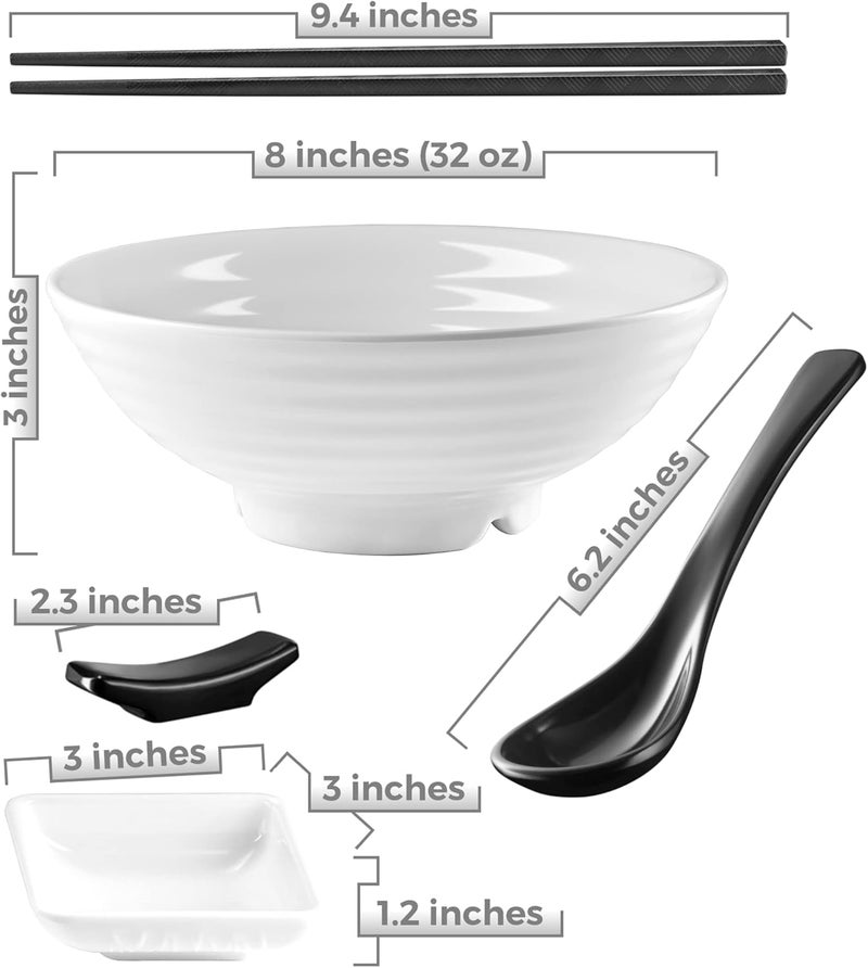 Practimondo Noodle Bowls Set  large 32oz Ramen Bowl Set for authentic Asian Cuisine  comes with Dipping Bowls Spoons and Chopstick Stands Enjoy Thai Miso Udon or Wonton 2 Bowl Set White - Image 2