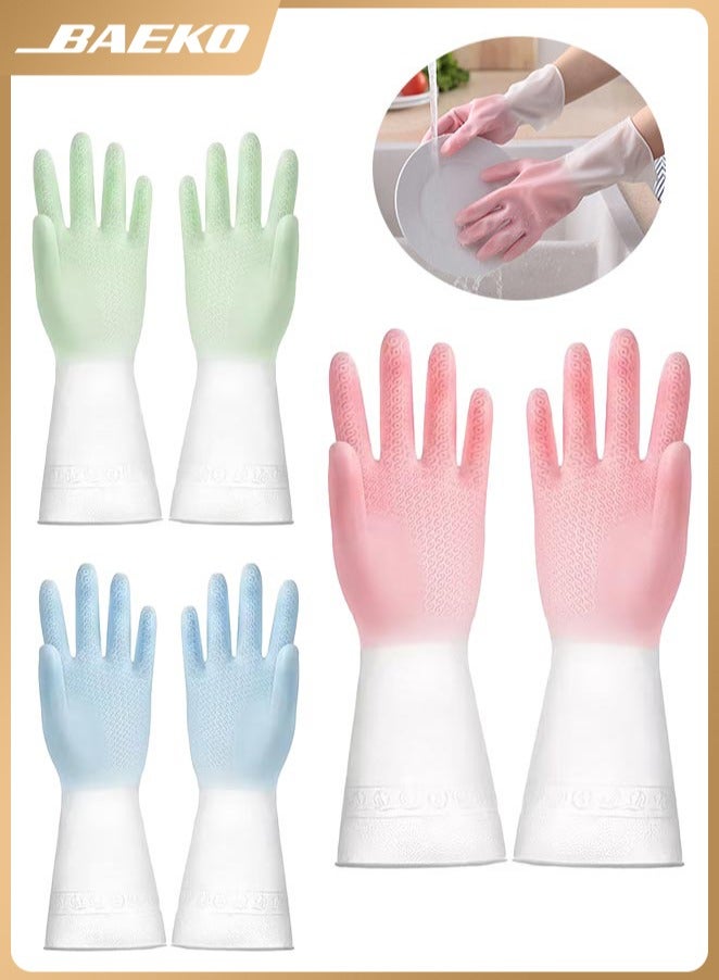 BAEKO 3 Pairs Rubber Cleaning Gloves for Household ，Reusable Dishwashing Gloves for Kitchen, Flexible Long-lasting & Waterproof (Multicolored) - Image 1