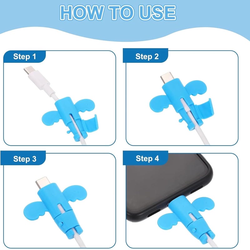 Like Star مجموعة واقي الكابلات ® – 4 لفائف كابل حلزونية + 2 واقي كابل ملون لأجهزة USB، الشاحن وسماعات الرأس – مجموعة منظم الأسلاك المضادة للتآكل للهاتف، الكمبيوتر، المنزل والمكتب (وردي) - Image 2
