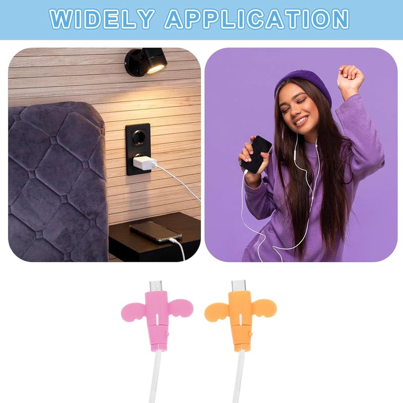 Like Star مجموعة واقي الكابلات ® – 4 لفائف كابل حلزونية + 2 واقي كابل ملون لأجهزة USB، الشاحن وسماعات الرأس – مجموعة منظم الأسلاك المضادة للتآكل للهاتف، الكمبيوتر، المنزل والمكتب (وردي) - Image 4