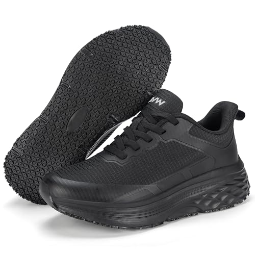 AVW Non Slip Work Shoes Women，Comfortable Food Service Chef Kitchen Shoes with Breathable Mesh，Slip On Design Water Resistant Upper Walking Sneakers，Black - Image 5